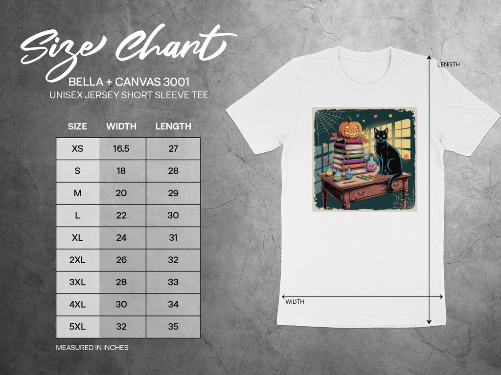 Size chart for Bella + Canvas 3001 Unisex Jersey Short Sleeve Tee.
