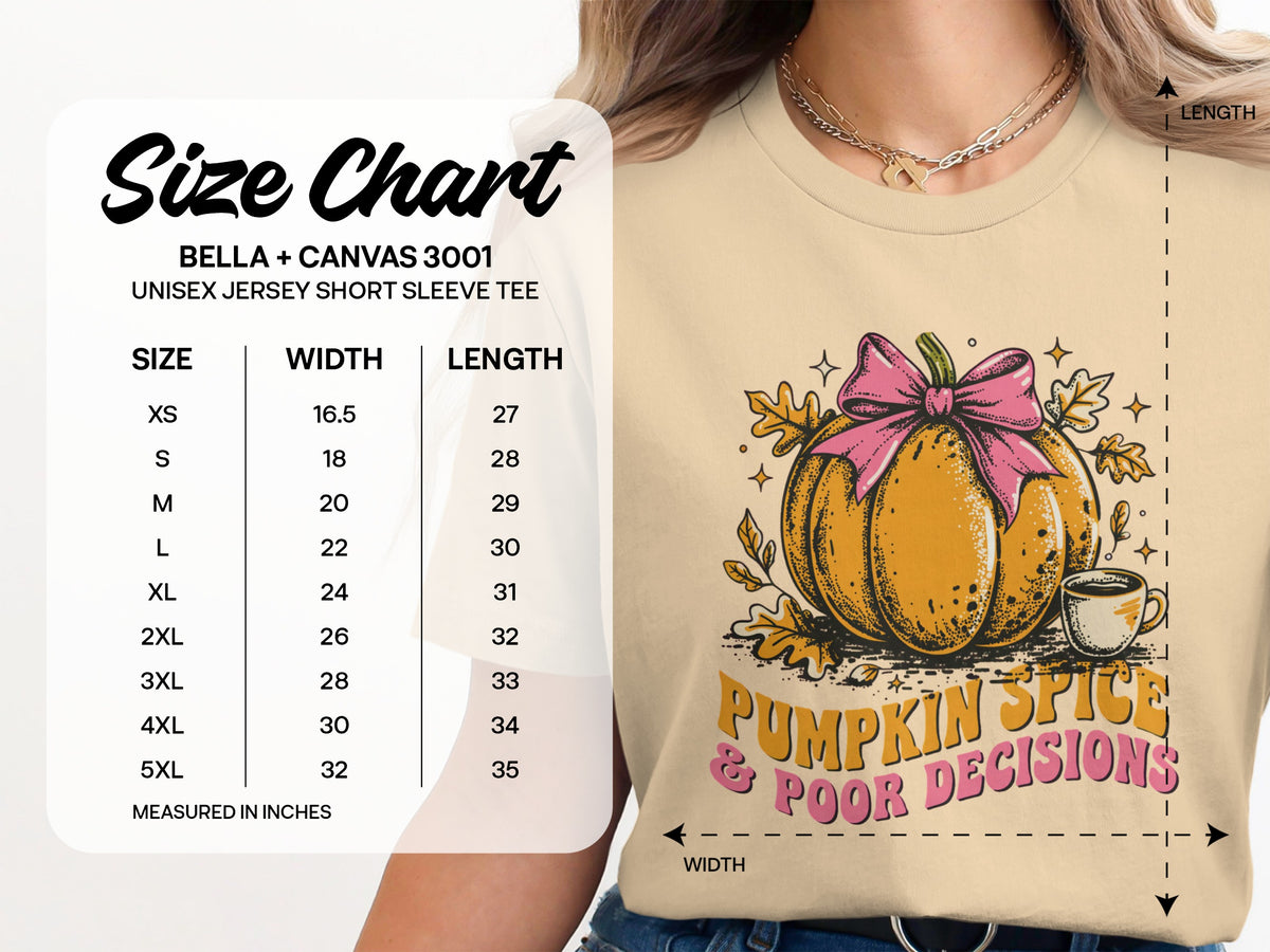 Size chart for Bella + Canvas 3001 unisex jersey short sleeve tee.