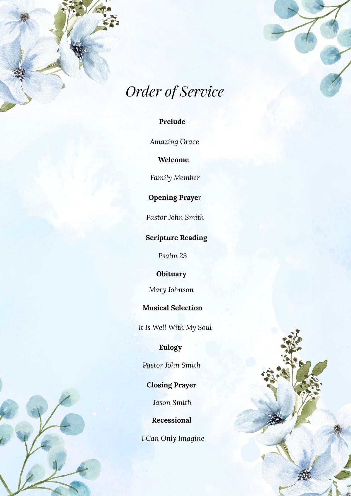Celebration of Life Program Template | Editable Funeral Program & Memorial Booklet (Canva)