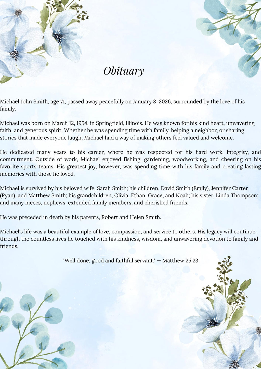 Celebration of Life Program Template | Editable Funeral Program & Memorial Booklet (Canva)