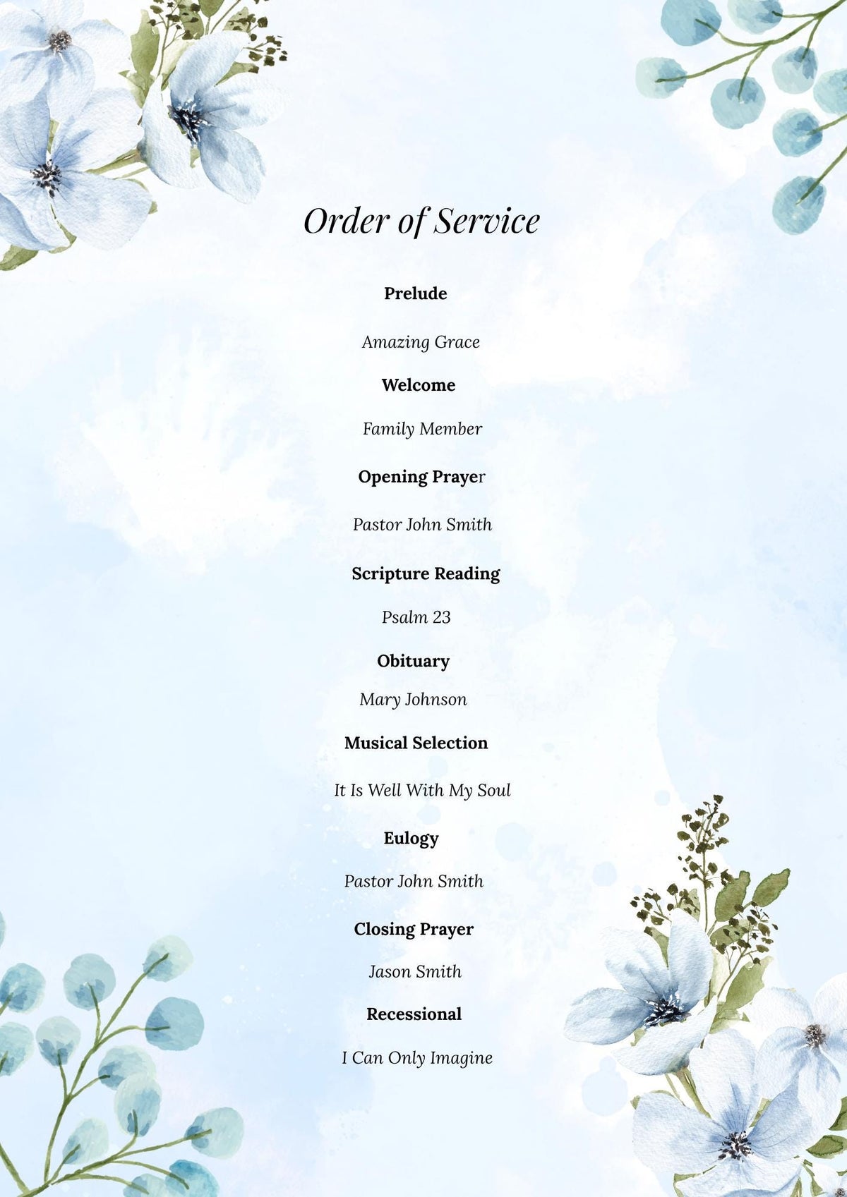 Eucalyptus Celebration of Life Bundle | 10-Piece Memorial Template Set (Editable Canva)